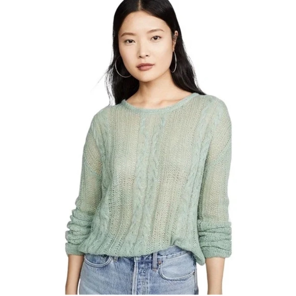 Free People Angel Pullover Mint Cable Knit Sweater